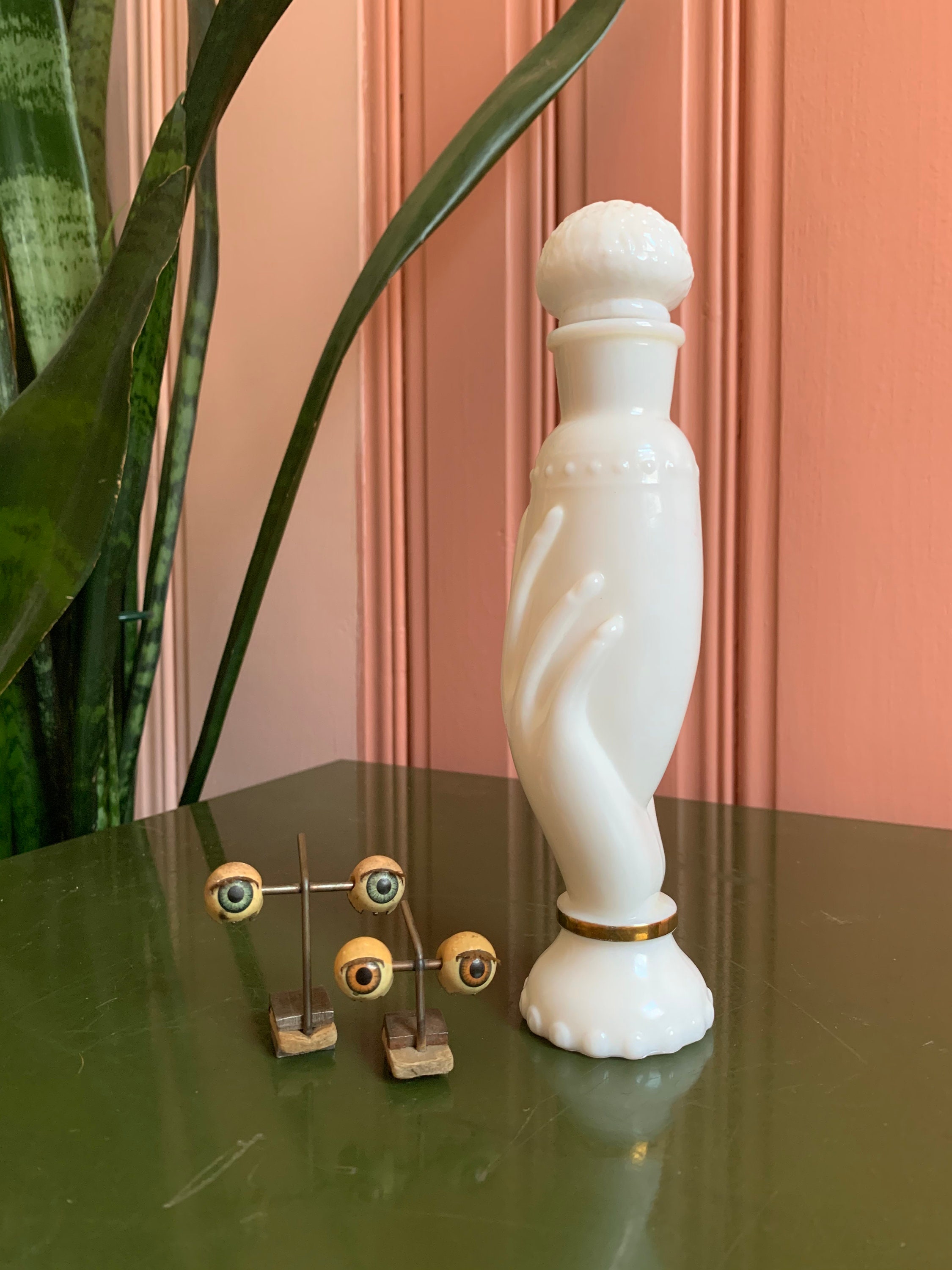 Vintage Avon Milk Glass Hand Holding Vase Perfume Bottle