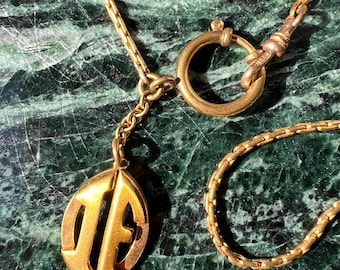 Antique Gold Filled Watch Chain Necklace, Oresto Dog Clasp, "IF" Charm