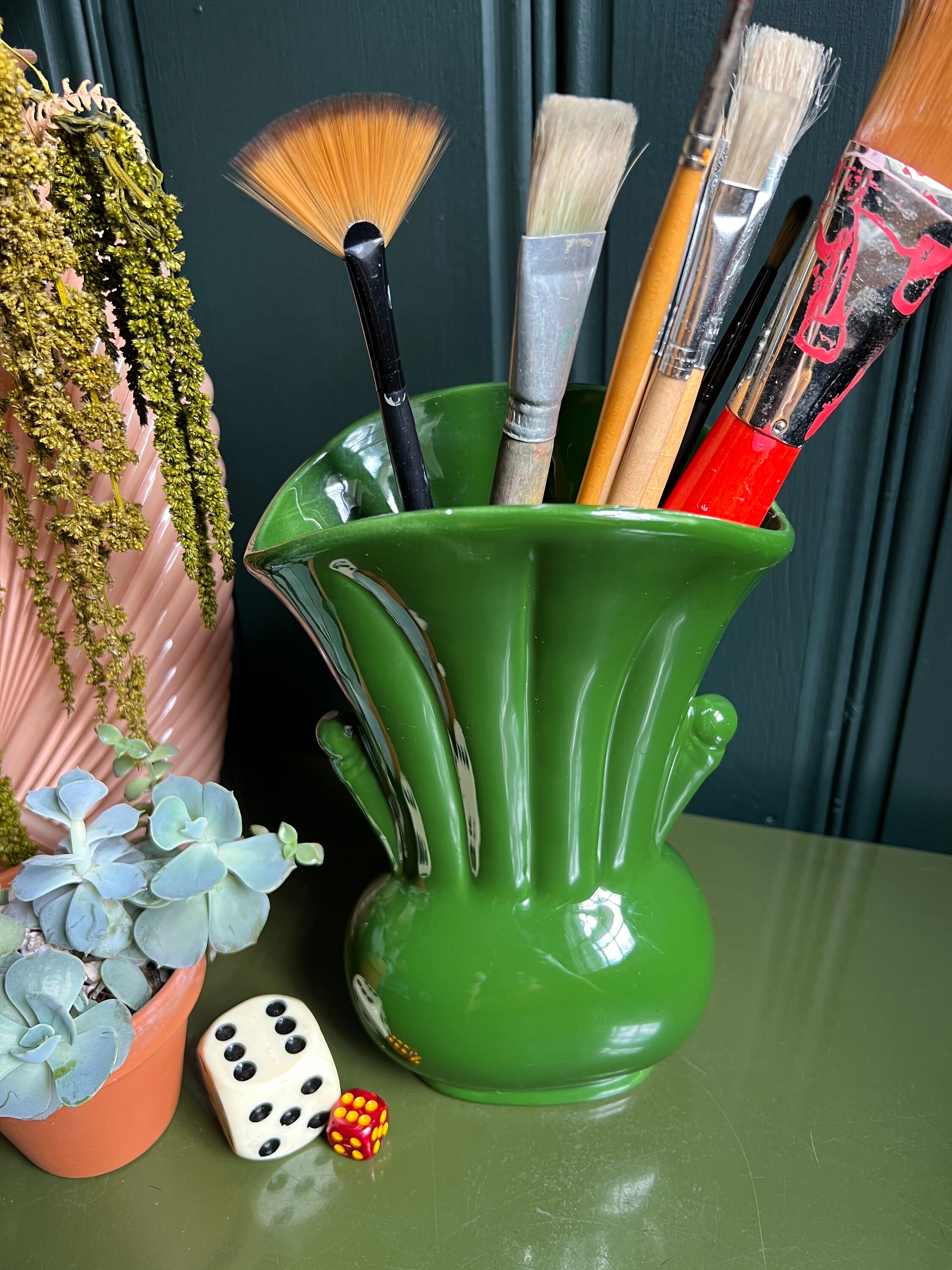 Vintage Green Ceramic Vase