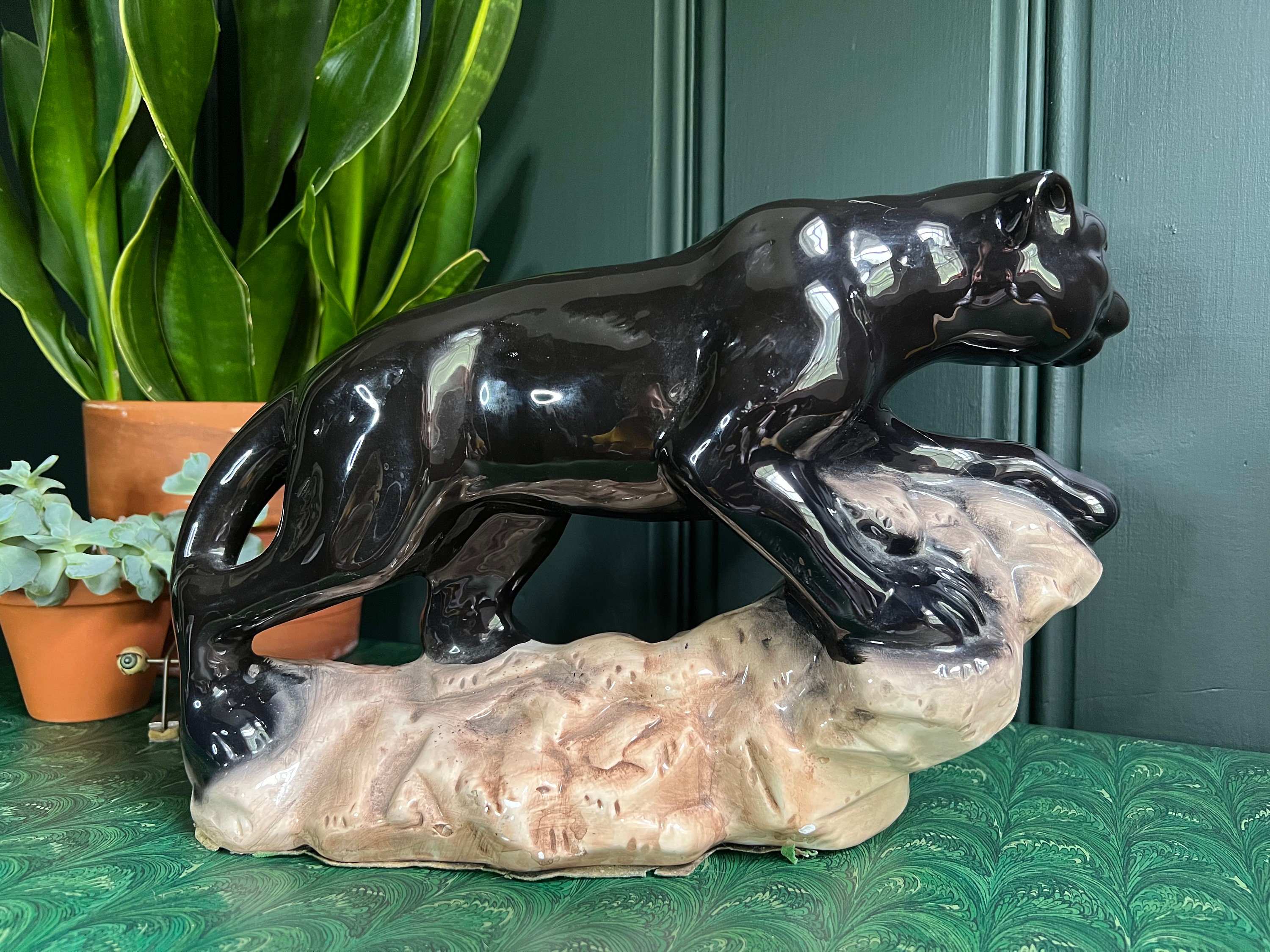 Large Vintage Tabletop Ceramic Panther Statue
