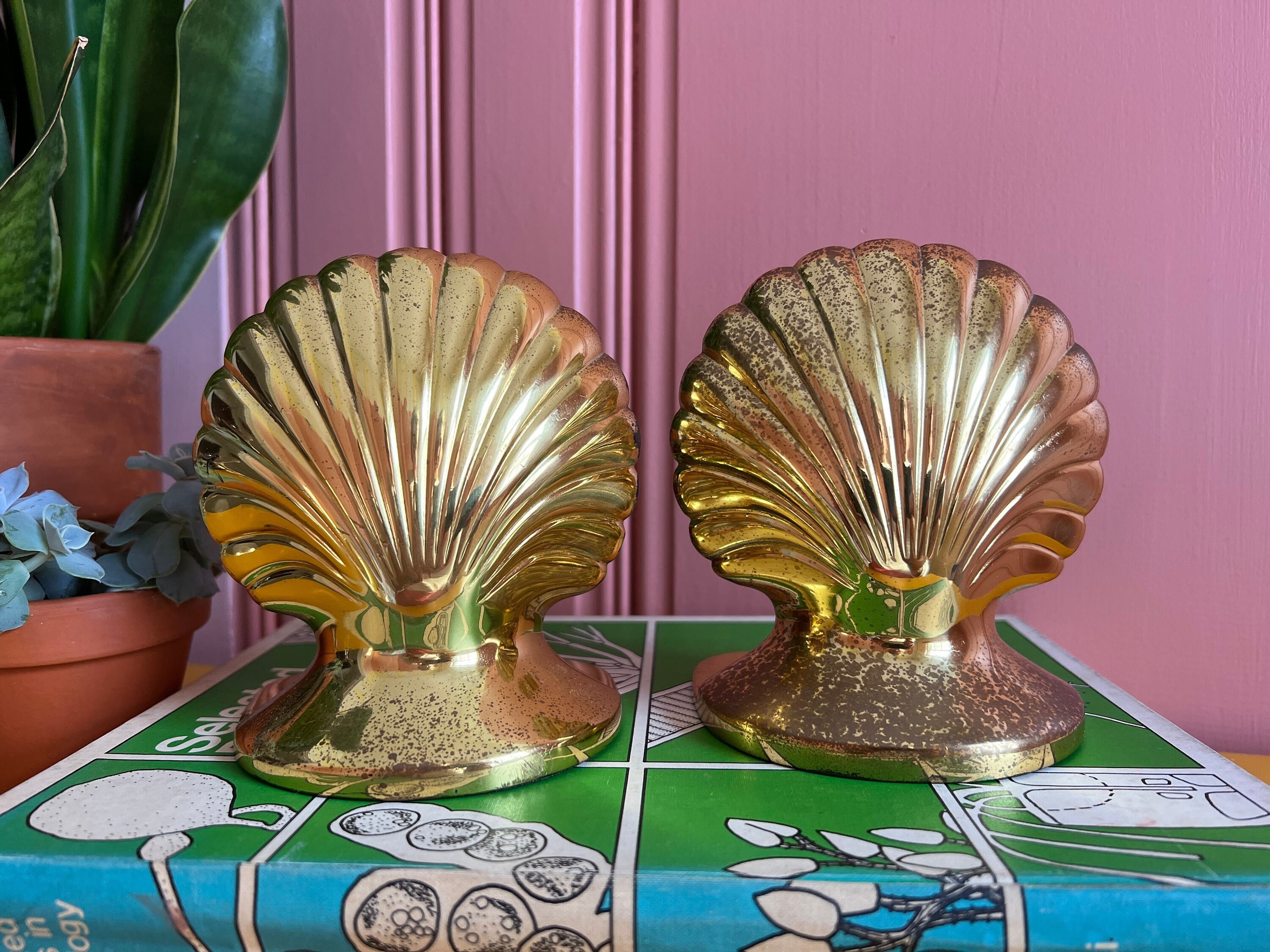 Vintage Brass Clam Shell Bookends