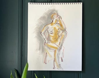 Vintage Artist’s Sketch Pad With Original Nude Still Life Portraits