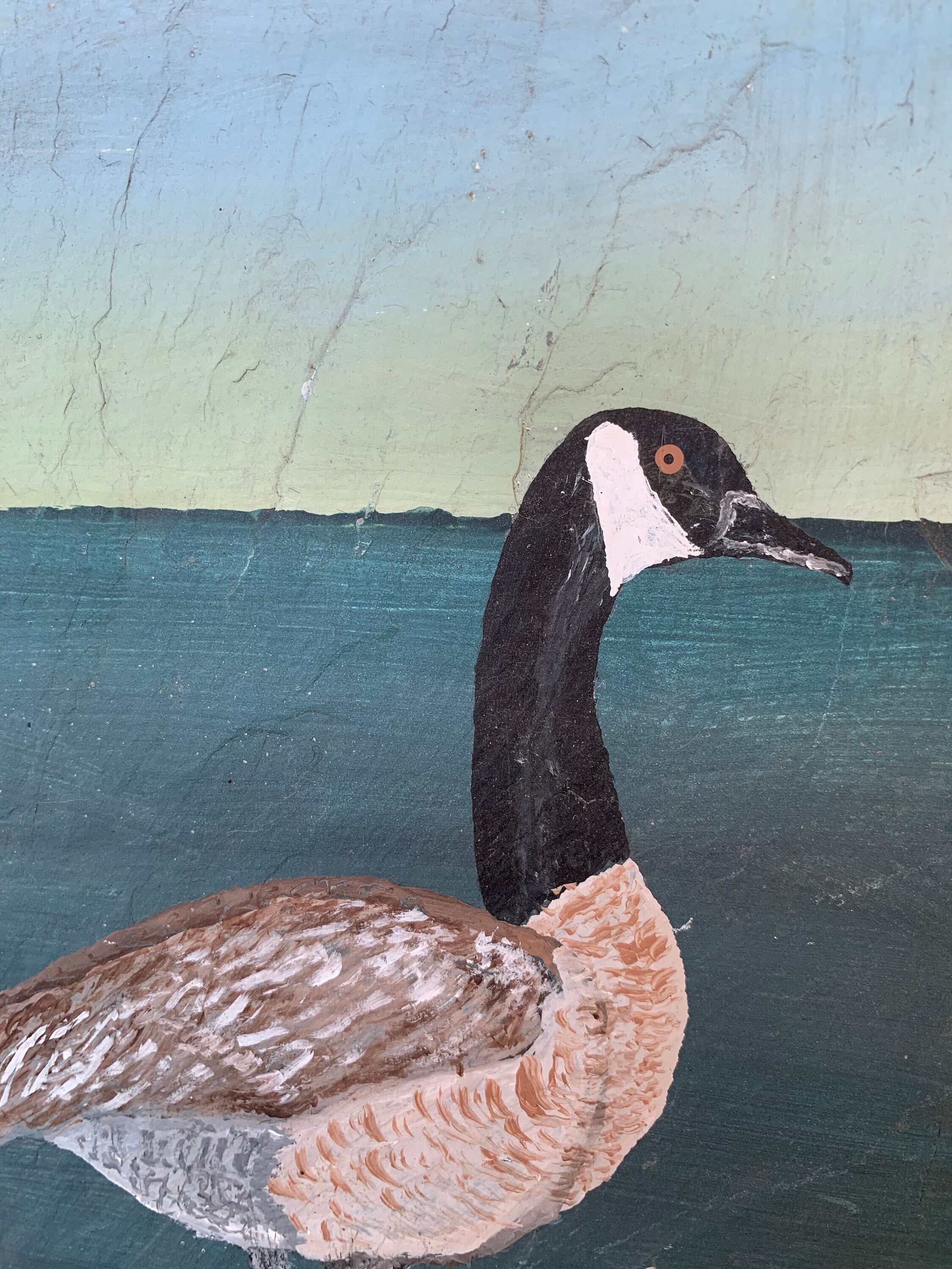 Vintage Goose Folk Painting On Slate