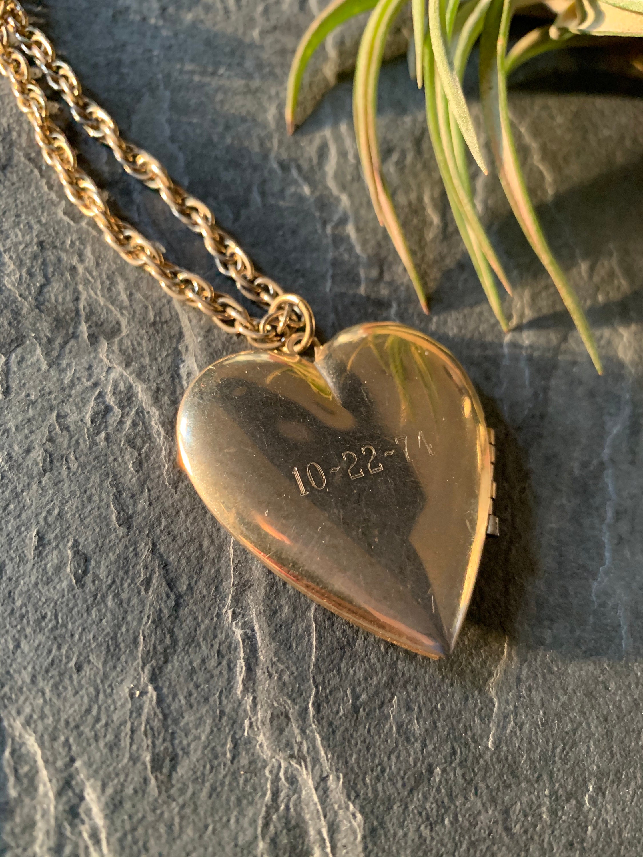 Vintage Oversized Heart Locket Necklace With Floral Engraving