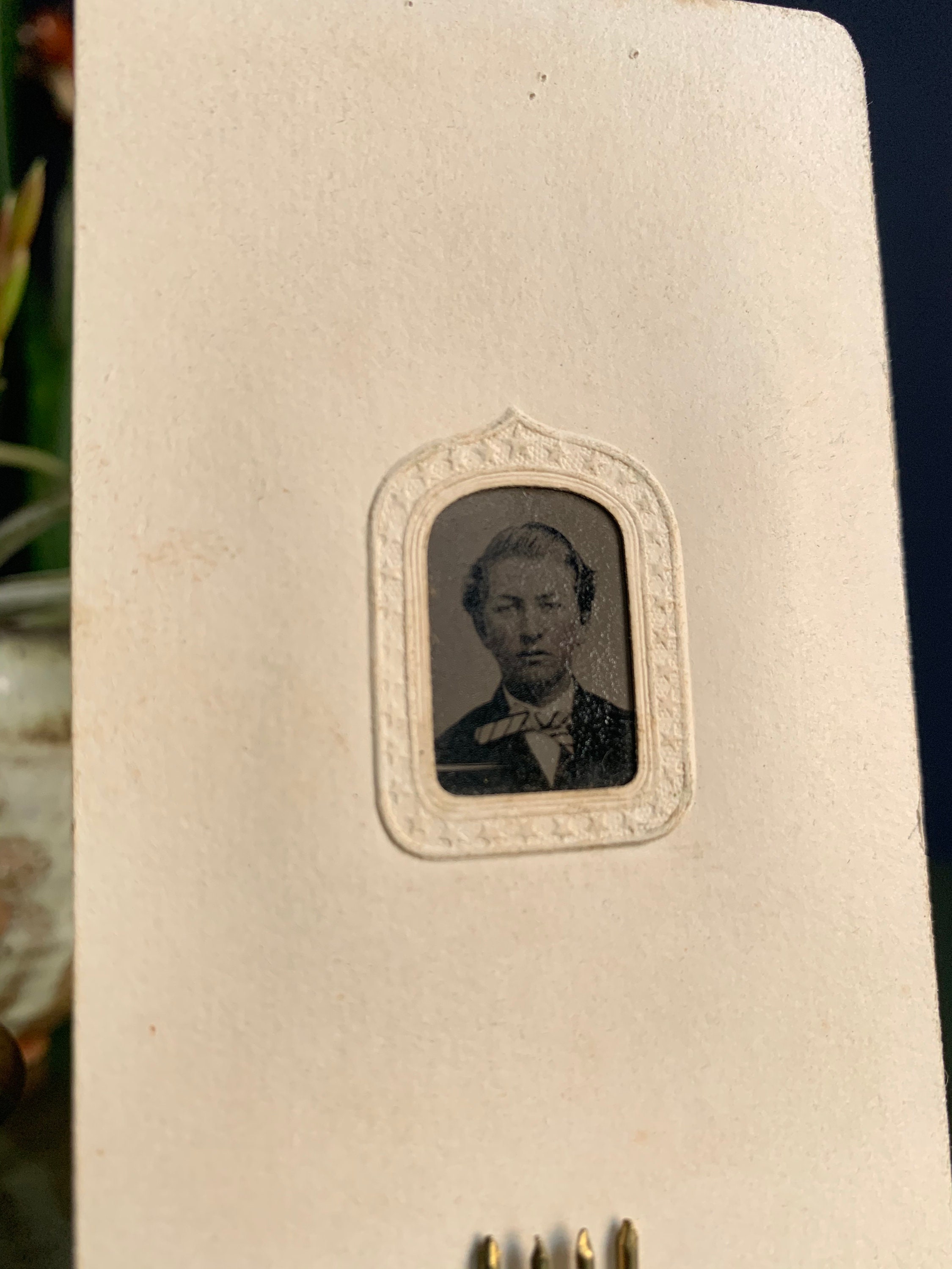 Antique Tintype Portrait In Original Embossed Paper Frame