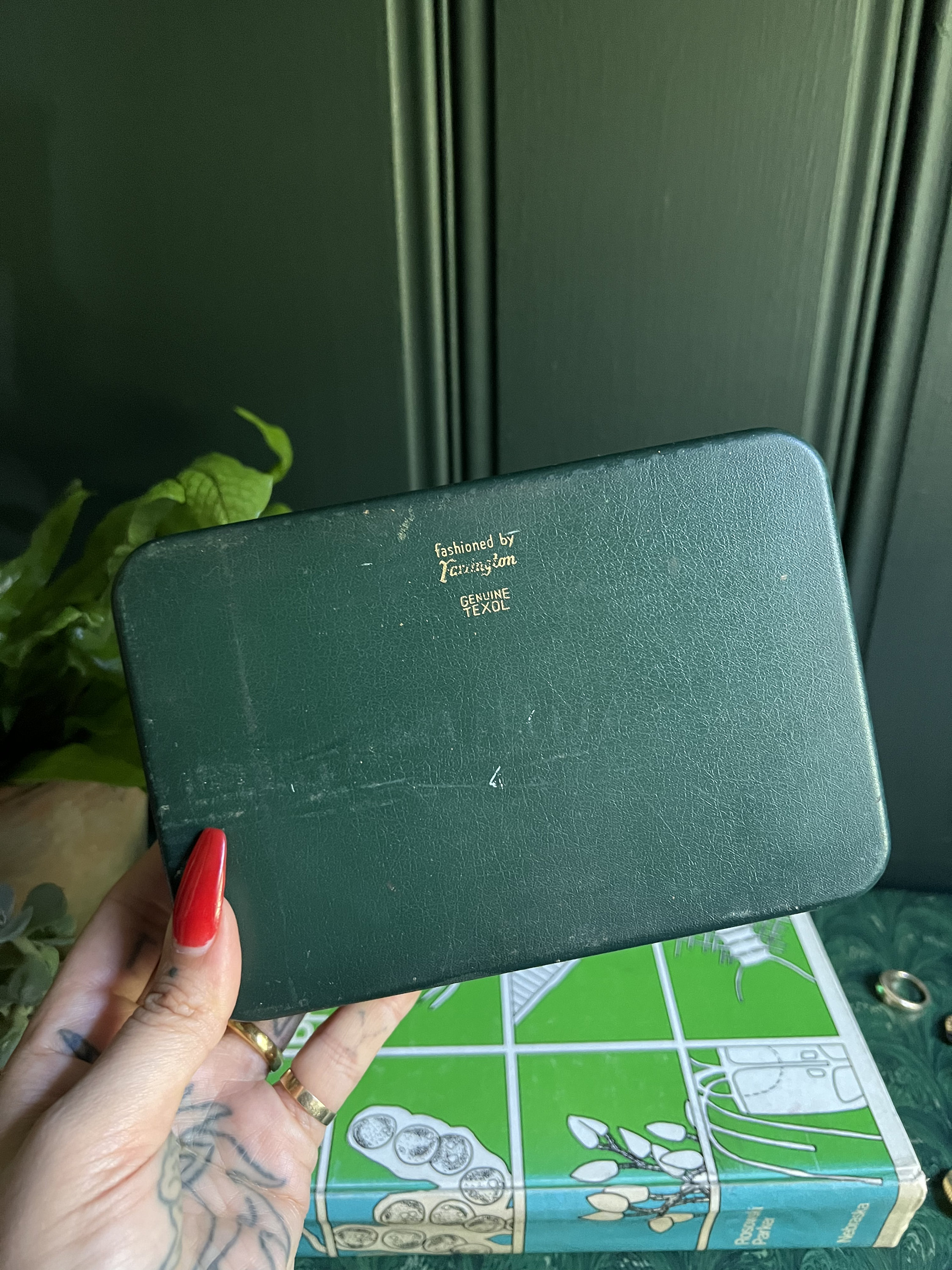 Vintage Emerald Green Jewelry Box With Gold Details, & Velvet And Silk Linings by Farrington