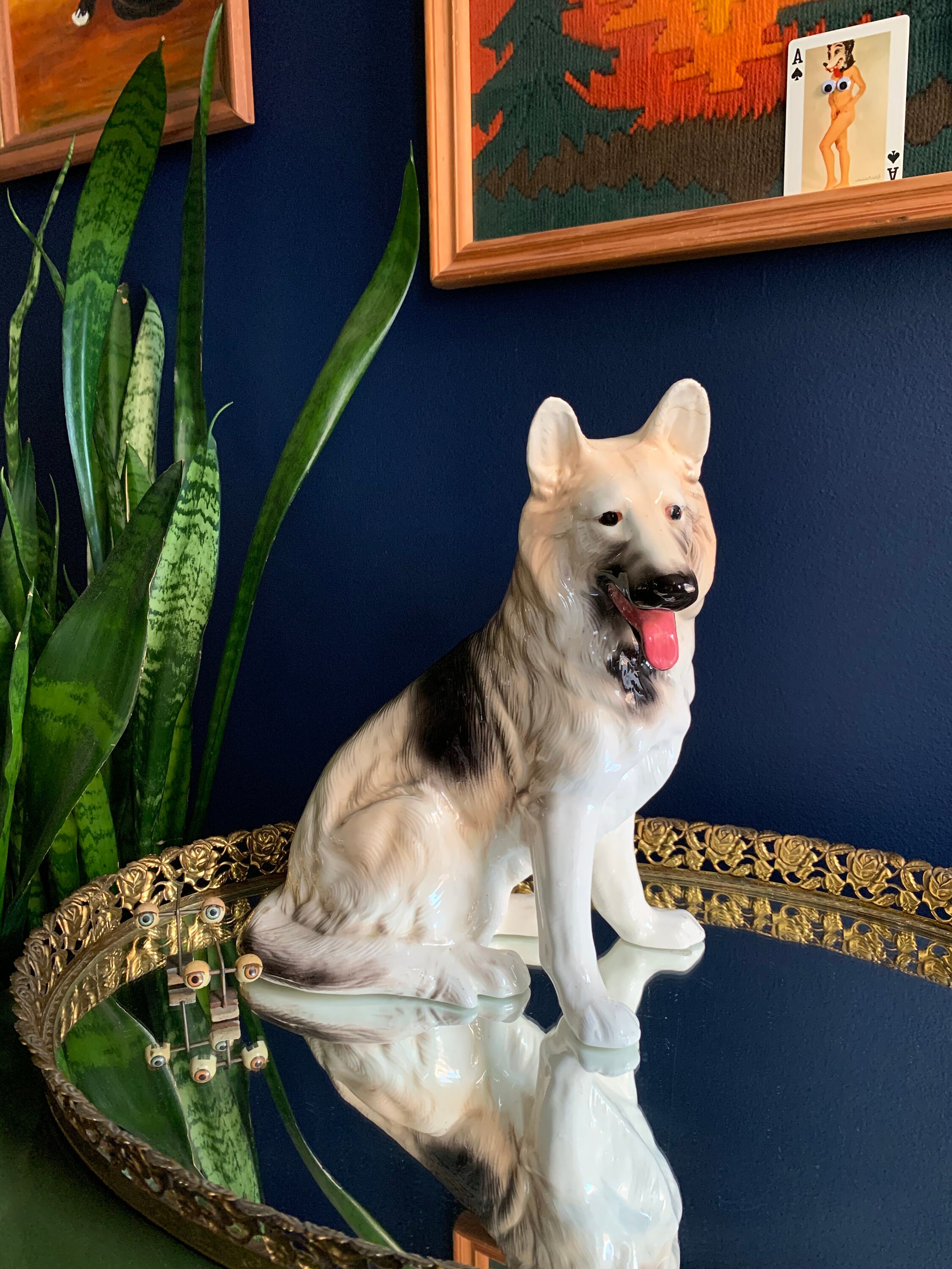 Large Ceramic German Shepherd Dog Statue