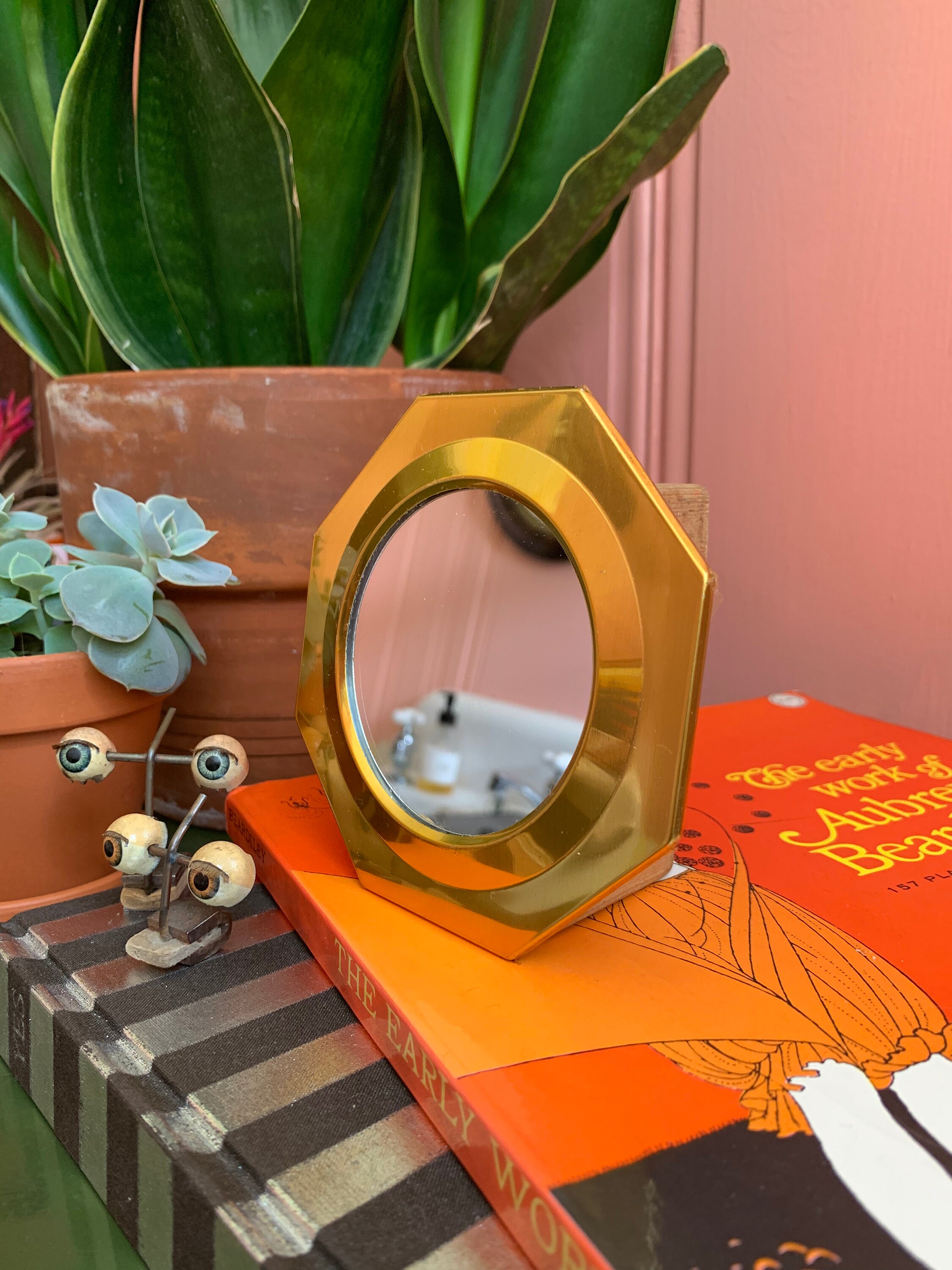 Small Vintage Gold Octagon Wall Mirror