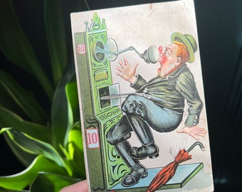 Antique Vending Machine Sucker Punch Dark Humor Post Card, Germany
