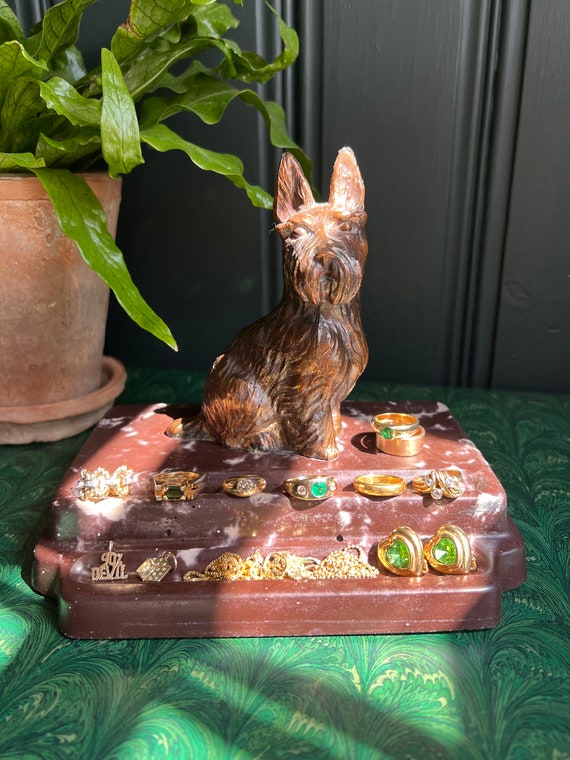 1940's Marbled Lamp Base With Compartments & Cast Metal Scotty Dog