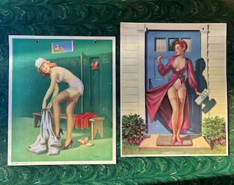 Pair Of Original 1940's Vintage Art Frahm Pin Up Girl Lithographs