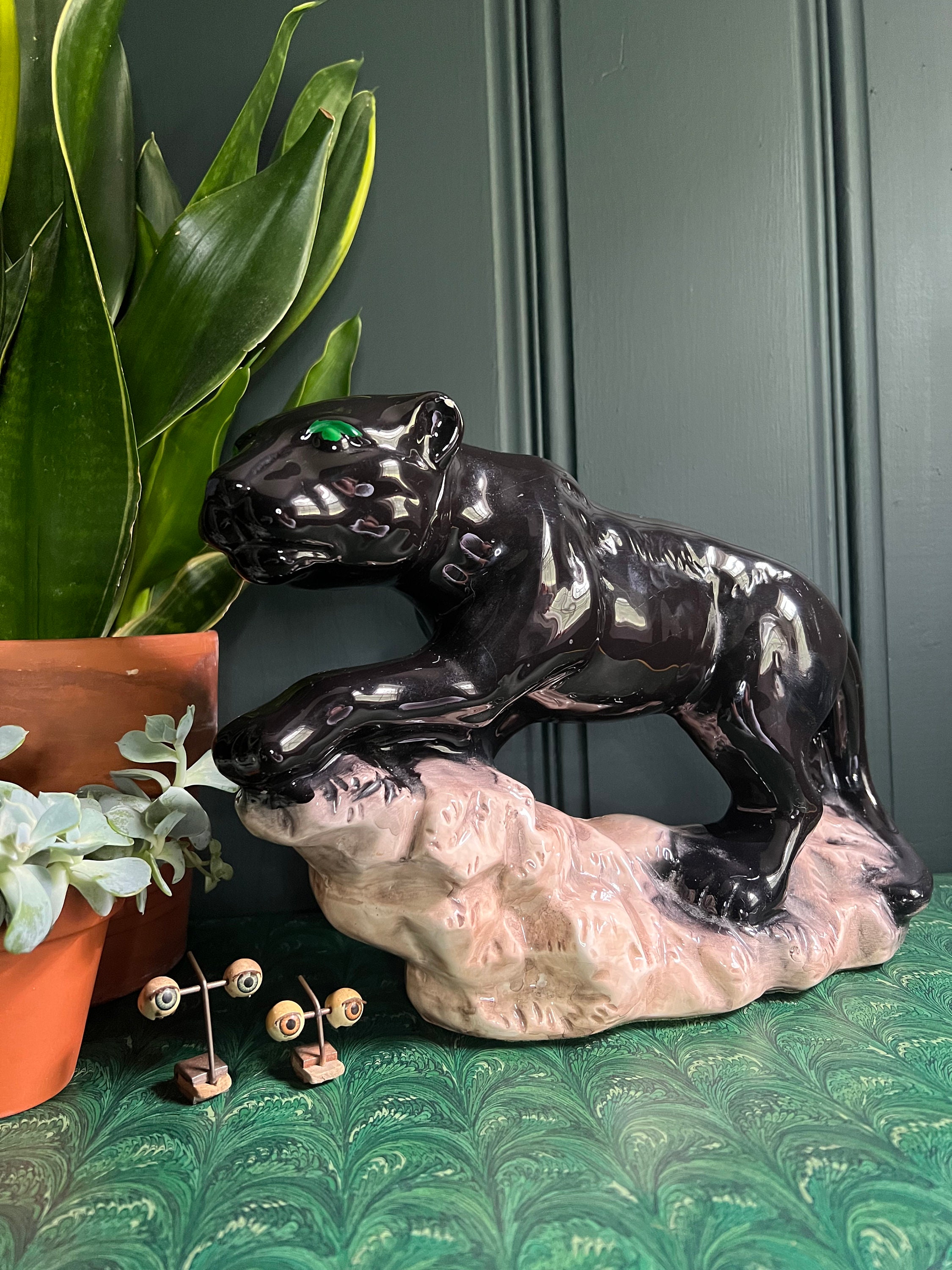 Large Vintage Tabletop Ceramic Panther Statue