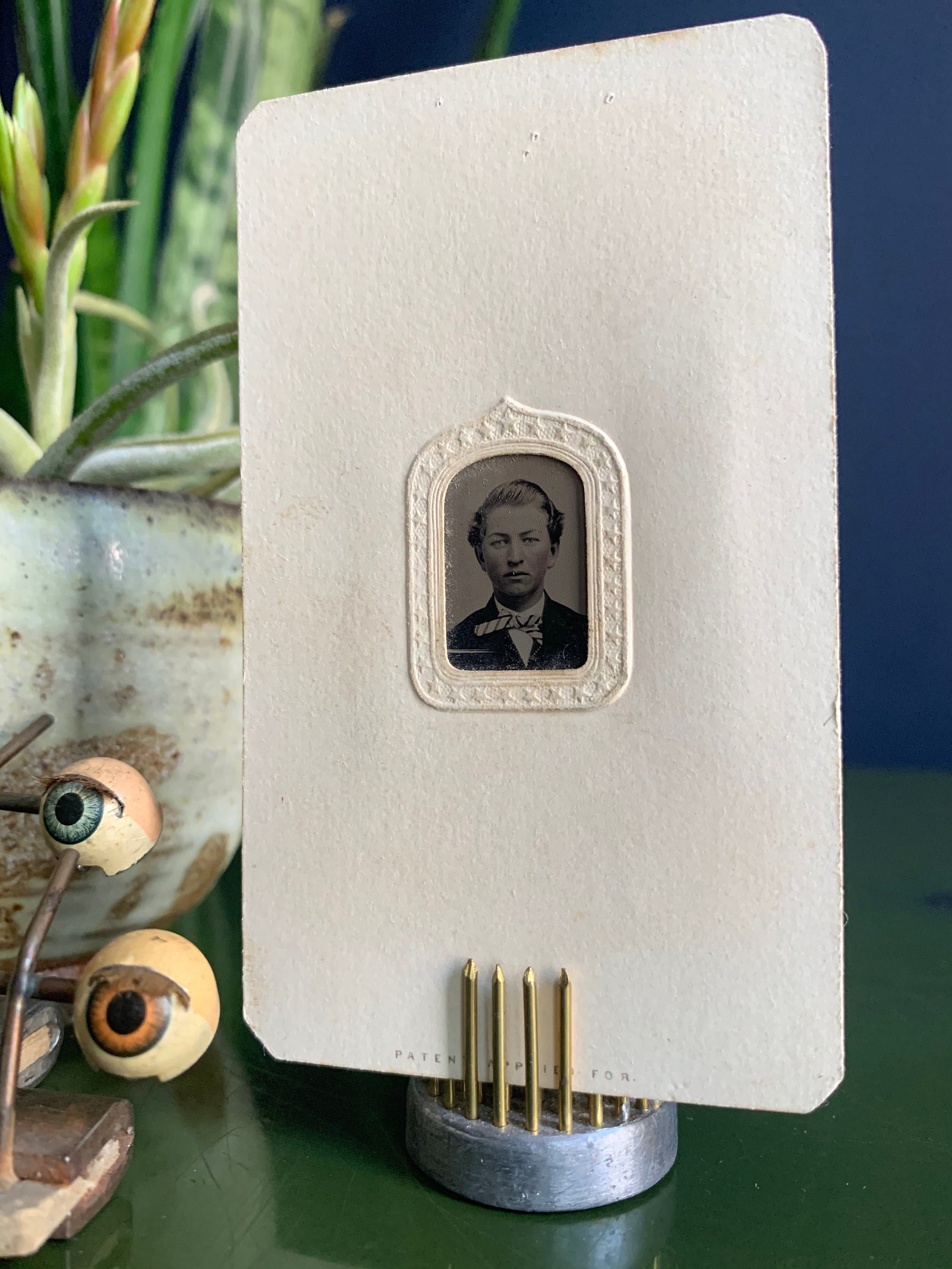 Antique Tintype Portrait In Original Embossed Paper Frame