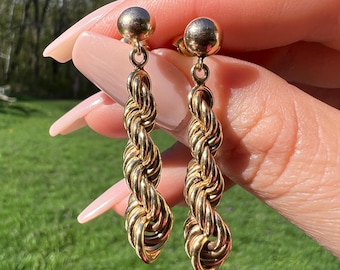Vintage 14k Yellow Gold Rope Twist Dangle Earrings