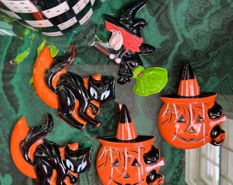 Collection Of Five Vintage Halloween Cake Topper Decorations