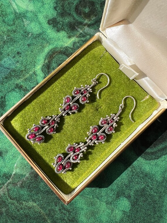 Sterling Silver Ruby Drop Earrings - image 2