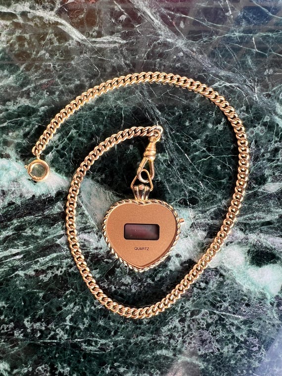 Digital Heart Shaped Gold Toned Pendant Watch