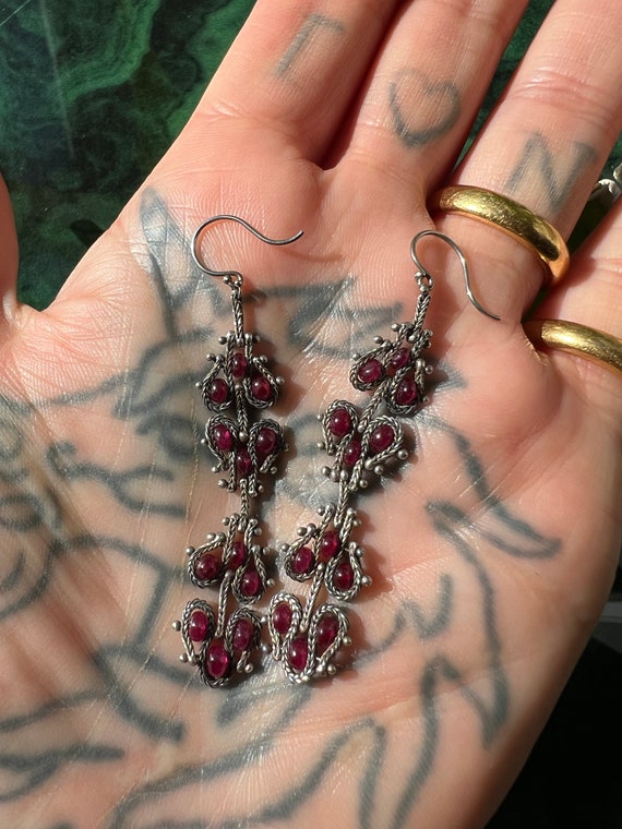 Sterling Silver Ruby Drop Earrings - image 7