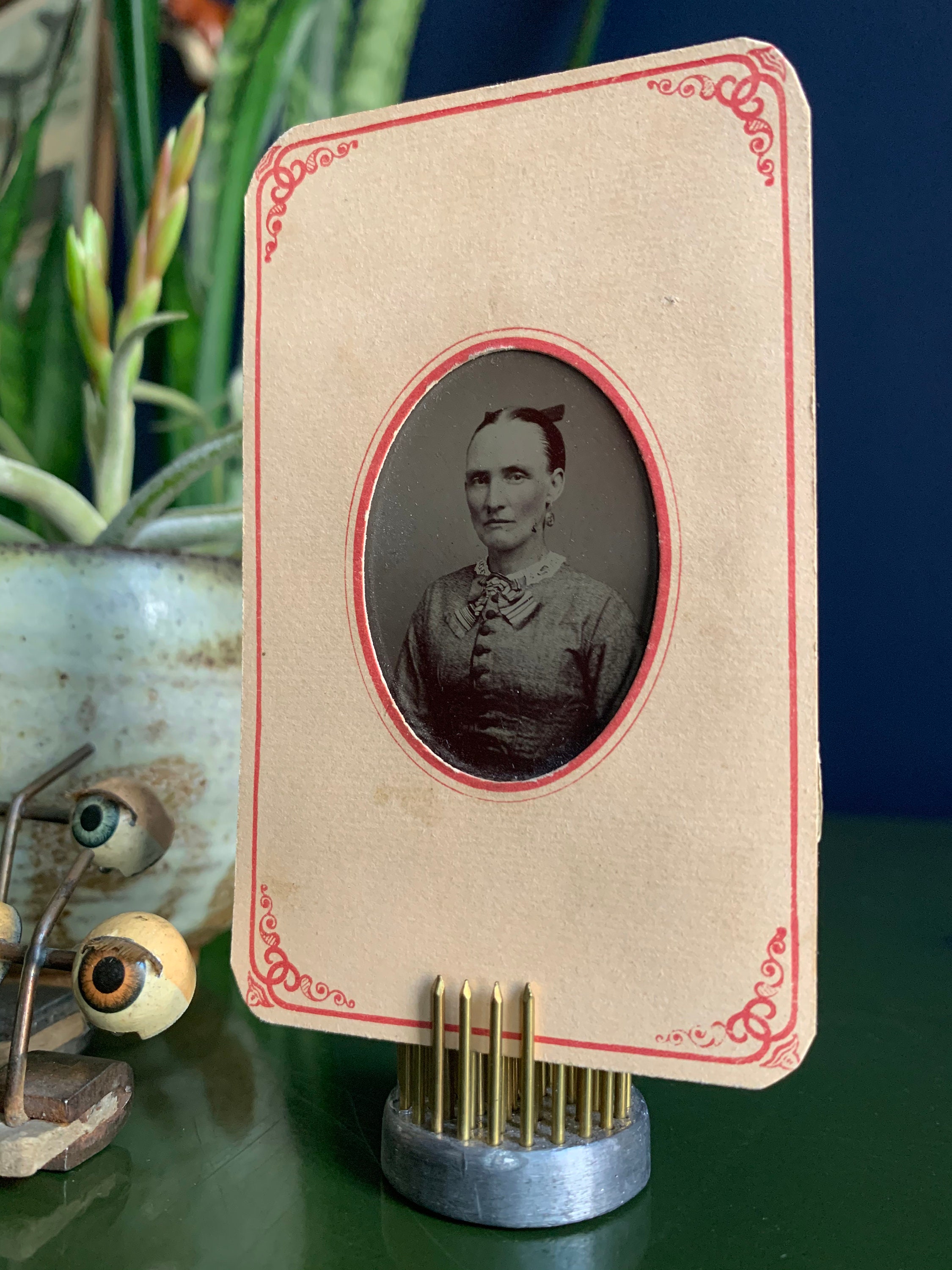 Antique Tintype Portrait In Original Peach Paper Frame