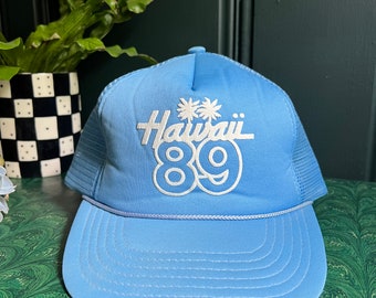 Vintage Baby Blue "Hawaii 89" Snap Back Mesh Trucker Hat