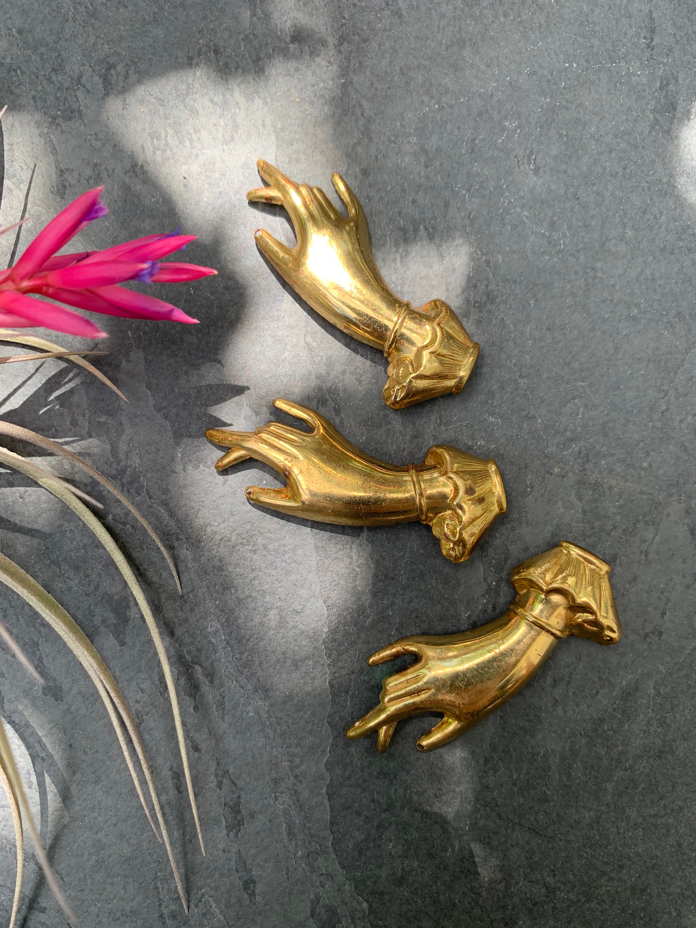 Vintage Brass Hand Brooch