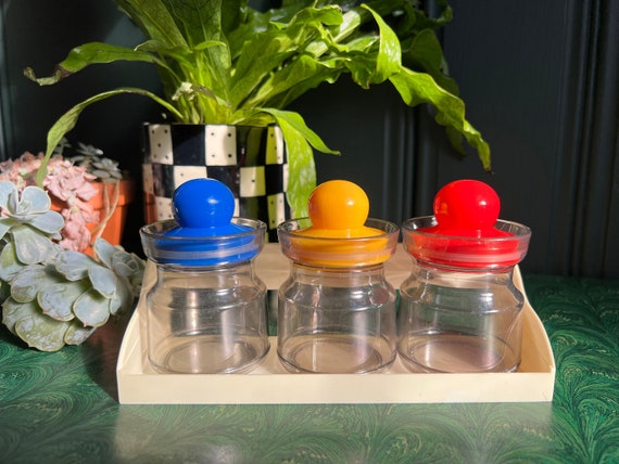 Post Modern Primary Color Lidded Container Set With Wall Hanging Caddy