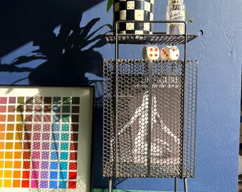Mid Century Perforated Cast Iron Telephone Stand Side Table Plant Stand Storage Display For Books, Magazines, Plants