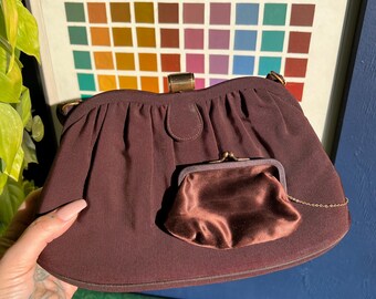 Vintage Morris Moskowitz Evening Purse With Satin Lining, Gold Hardware, & Matching Coin Purse With Pink Lining On Gold Chain