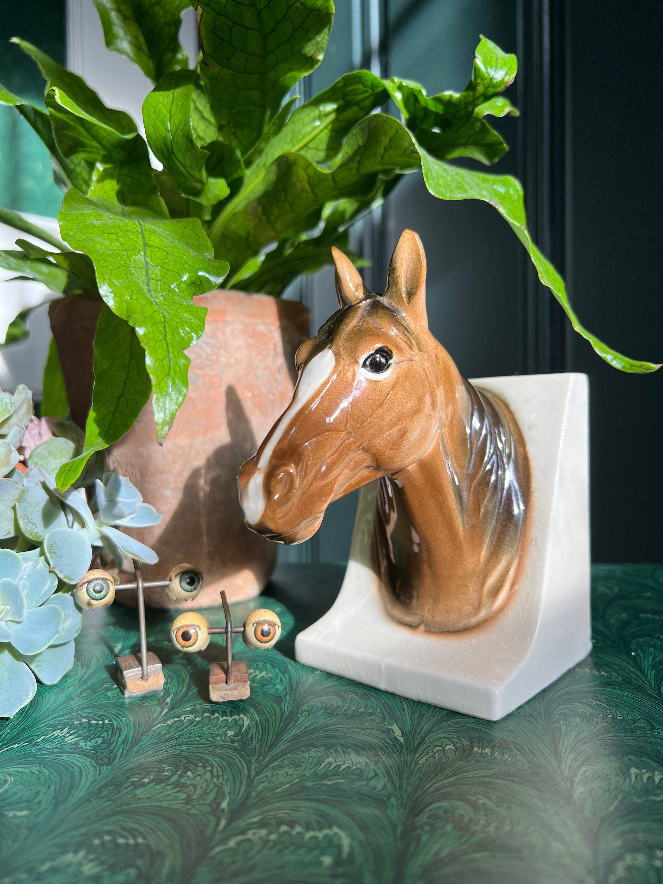 Vintage Ceramic Horse Head Bookend, Japan