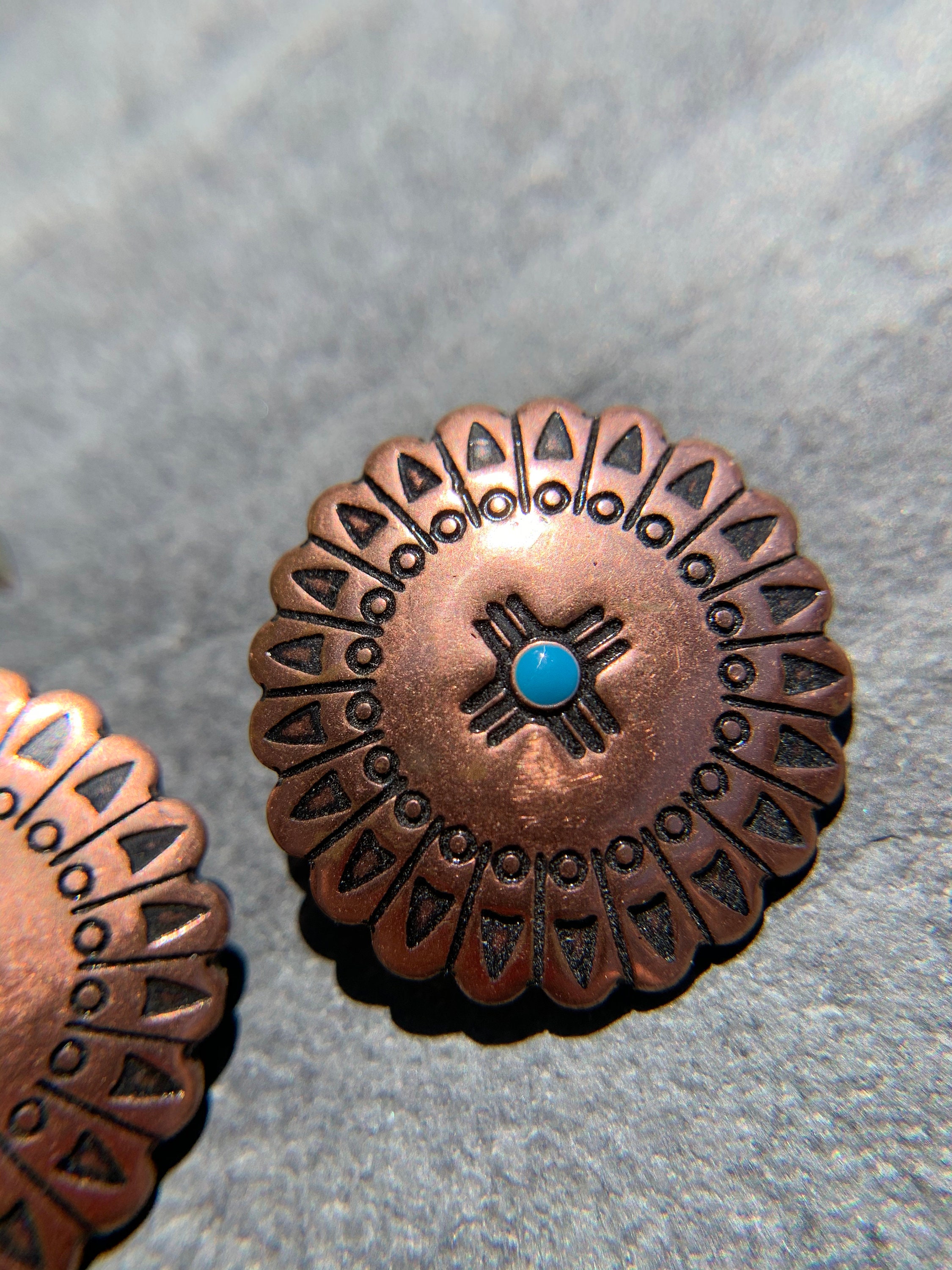 Vintage Copper Clip On Earrings With Turquoise Accent