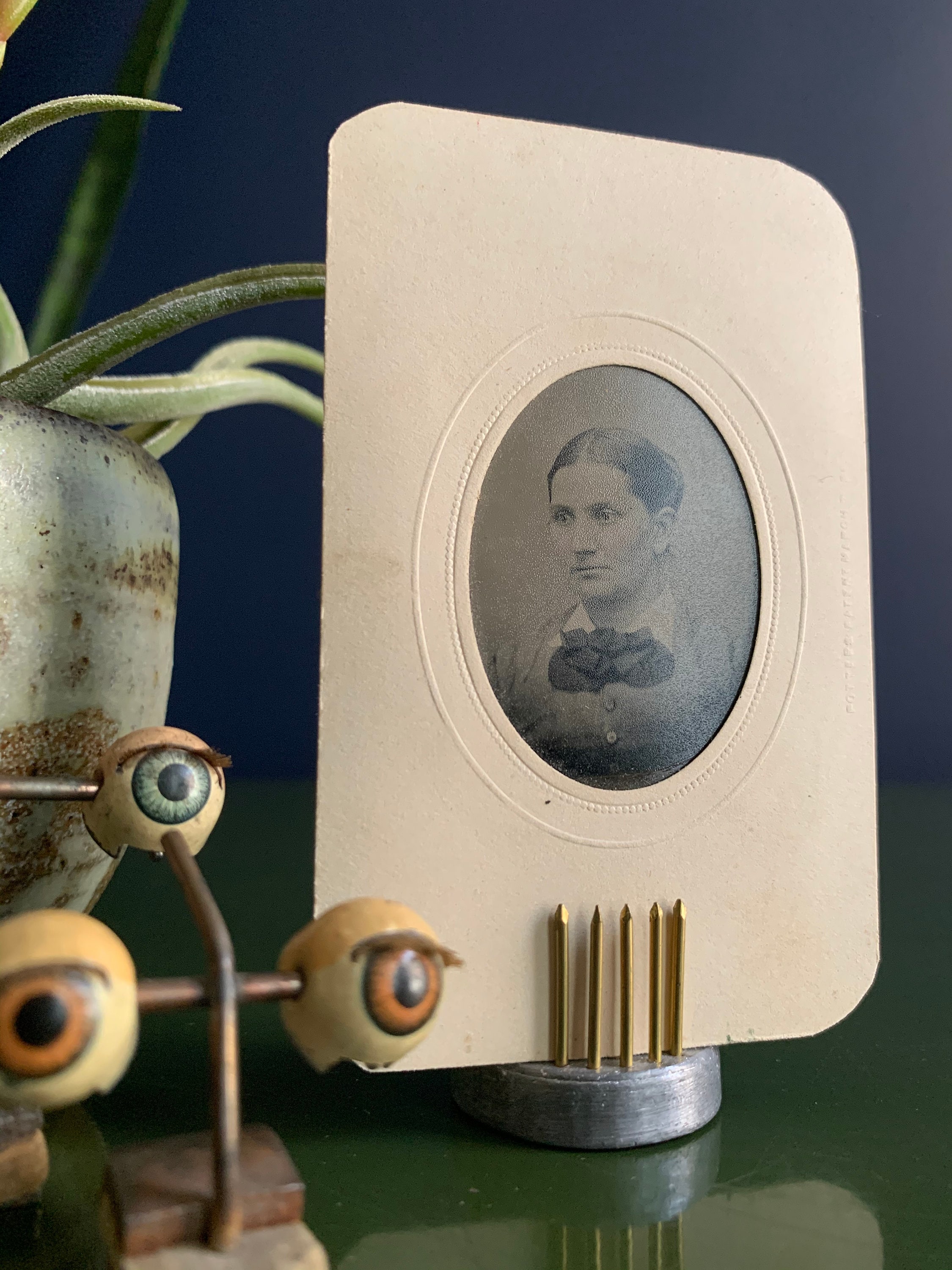 Antique Tintype Portrait In Original Embossed Paper Frame