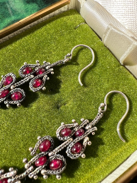 Sterling Silver Ruby Drop Earrings - image 4