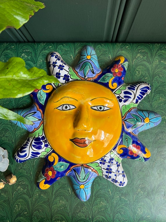 Vintage Hand Painted Ceramic Sun Wall Hanging