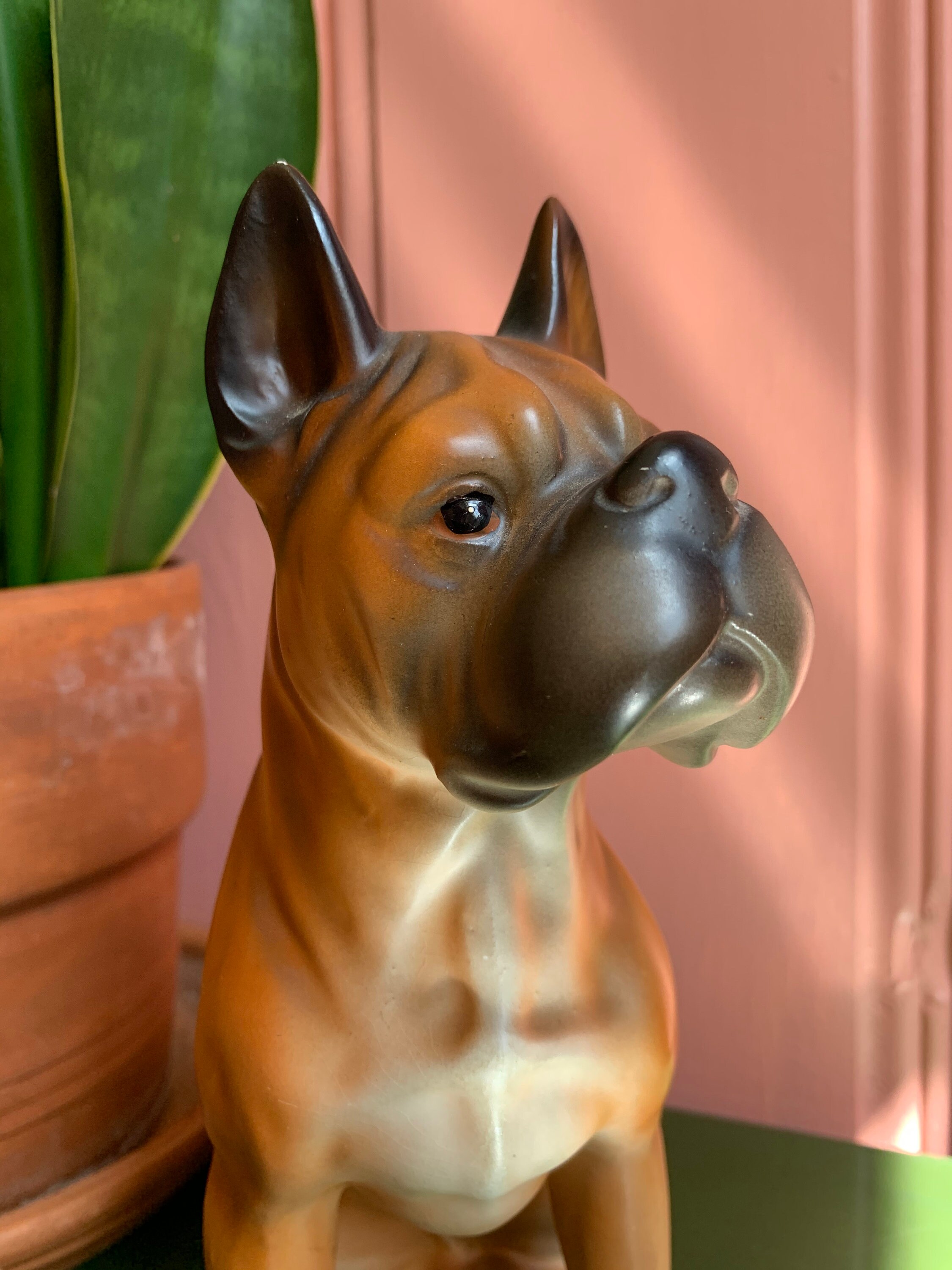 Vintage Ceramic Boxer Dog Statue By Rossini Japan