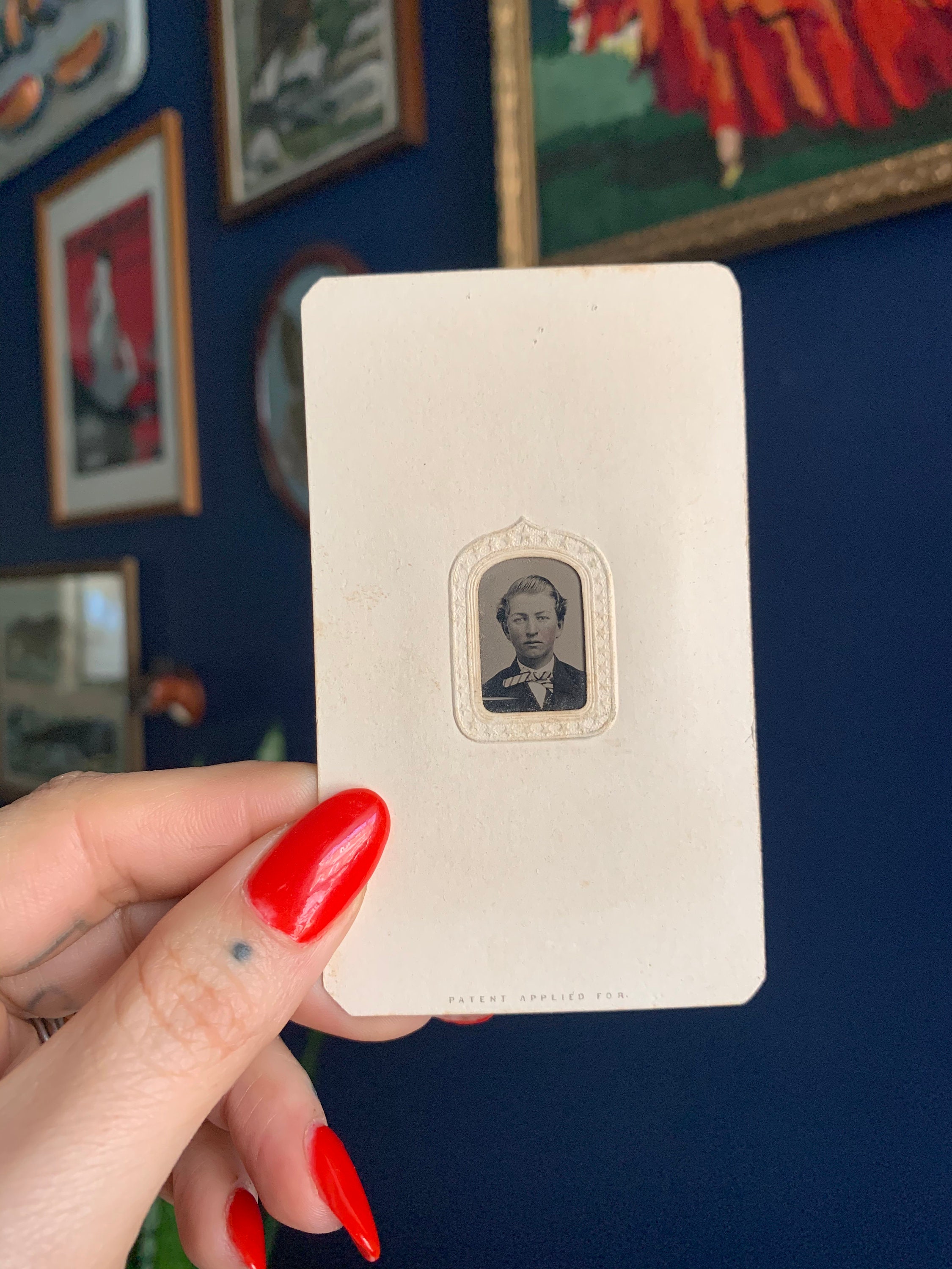 Antique Tintype Portrait In Original Embossed Paper Frame