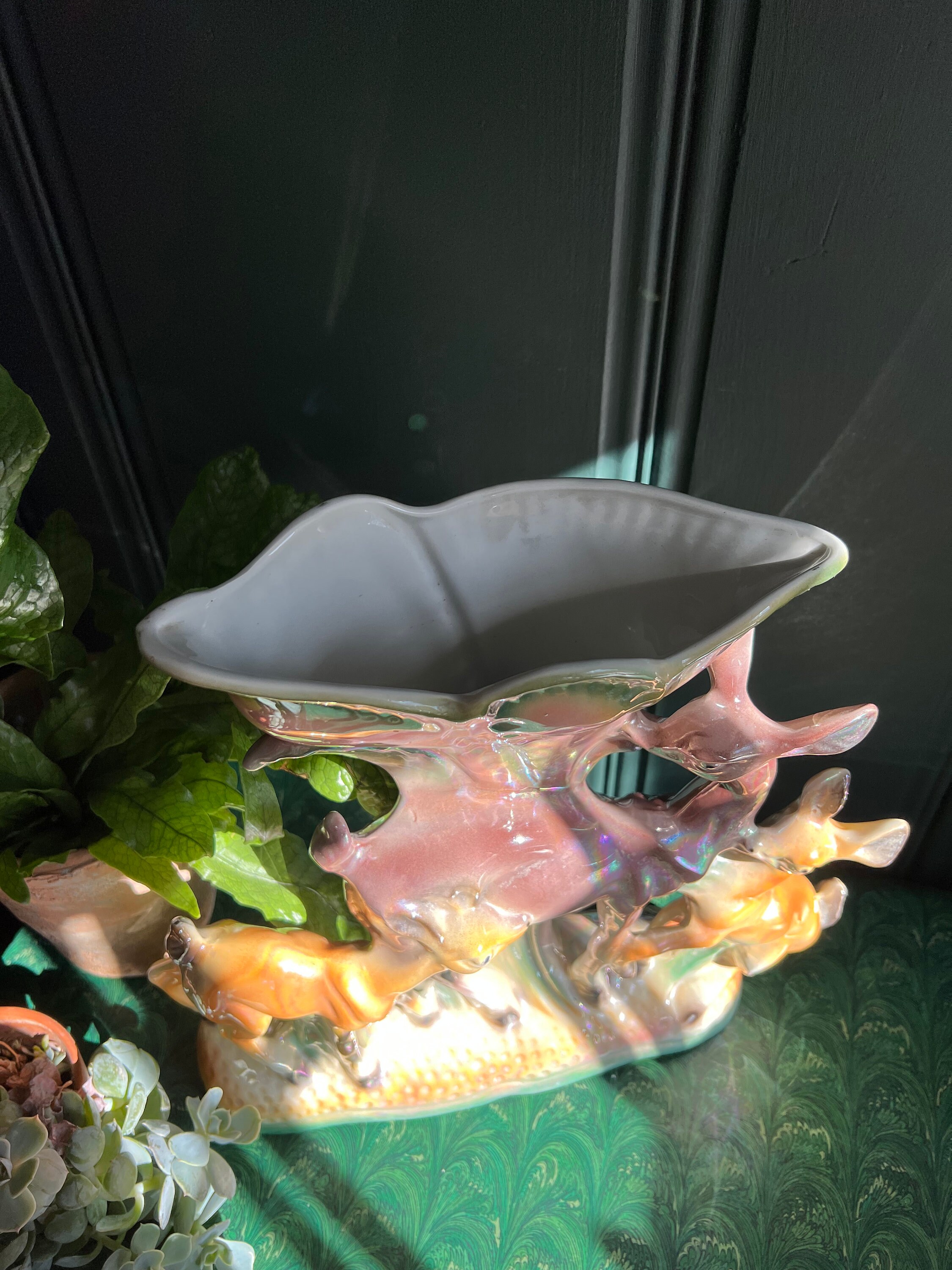 Large Mid Century Italian Lusterware Doe & Deer Vase