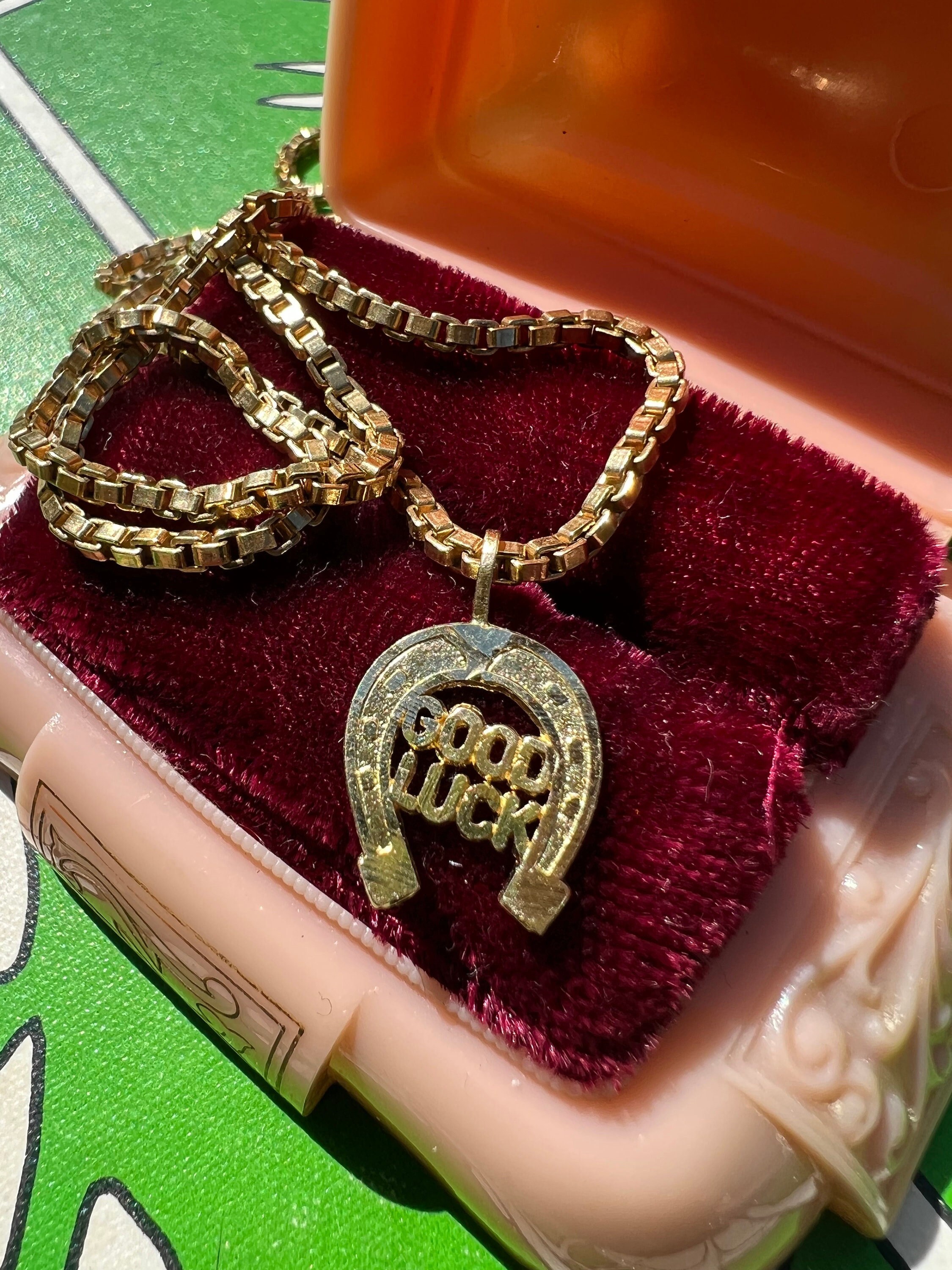 Vintage 14k Yellow Gold “GOOD LUCK” Horseshoe Charm