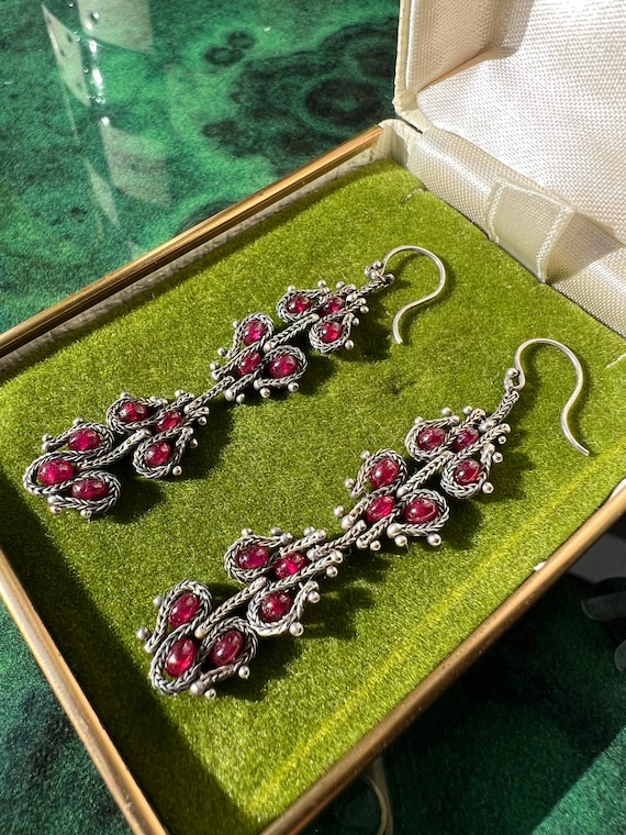 Sterling Silver Ruby Drop Earrings - image 3