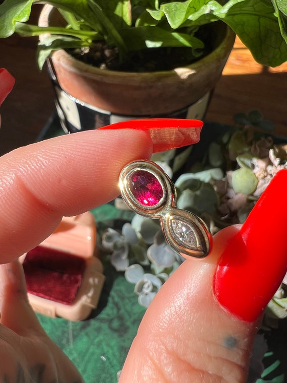 Vintage 18k Gold Pink Tourmaline Diamond Toi Et Moi Ring