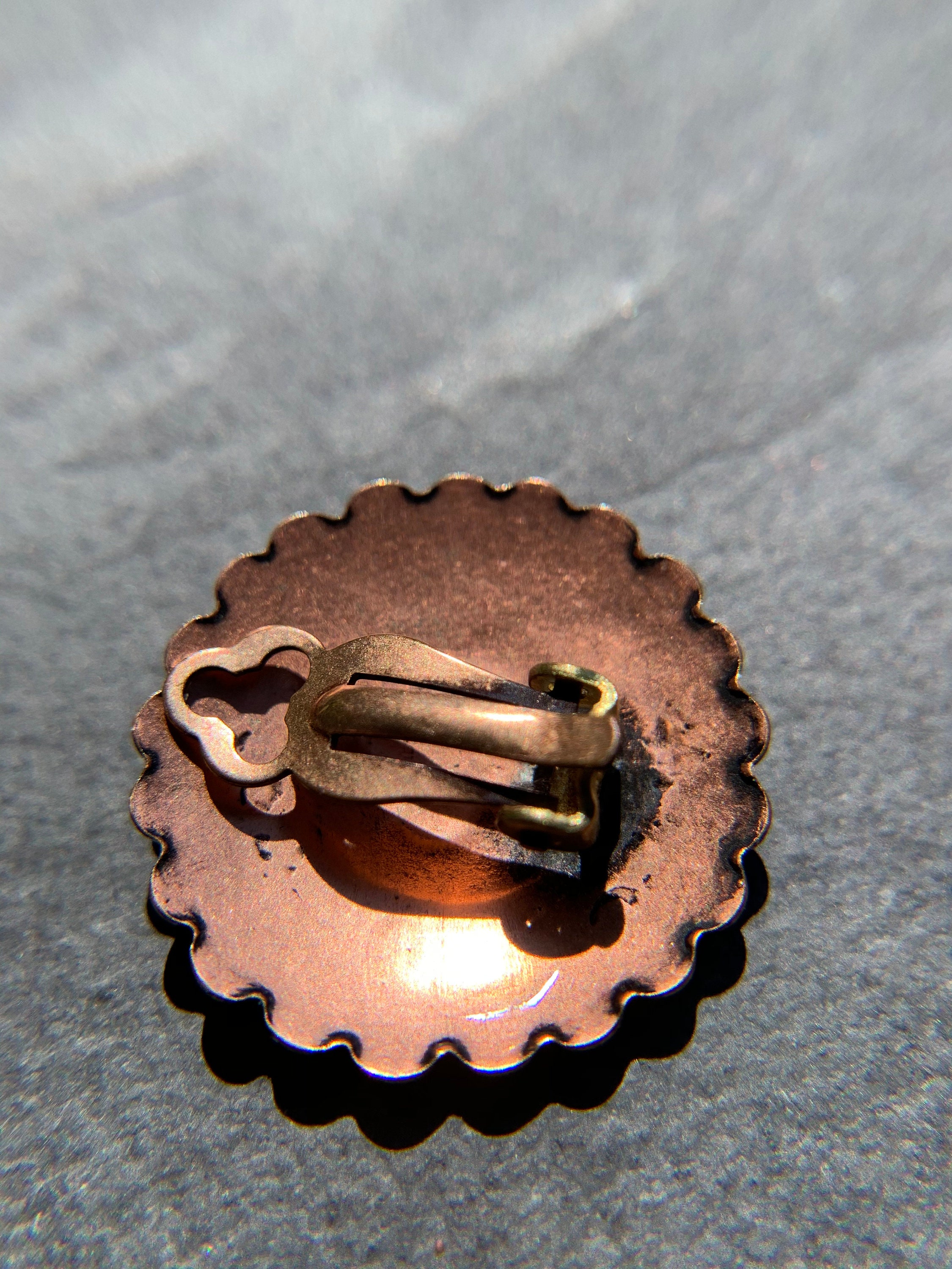 Vintage Copper Clip On Earrings With Turquoise Accent