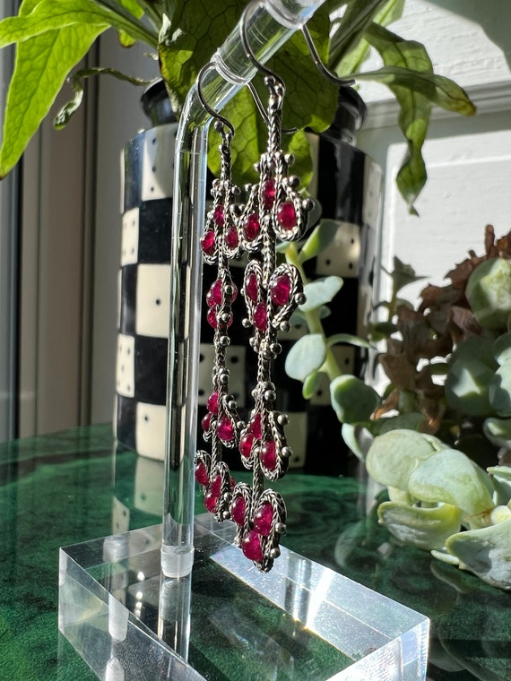 Sterling Silver Ruby Drop Earrings - image 10