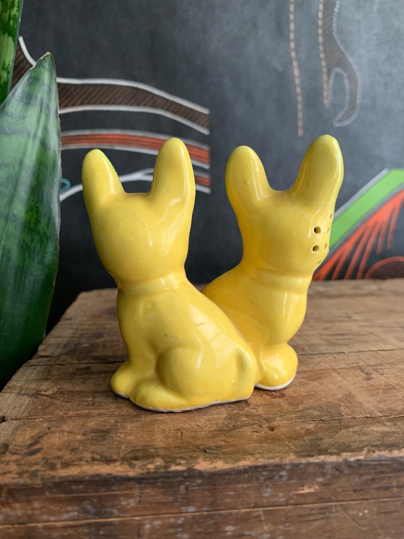 Ceramic Yellow Frenchie French Bulldog Salt and Pepper Shakers Made In Japan