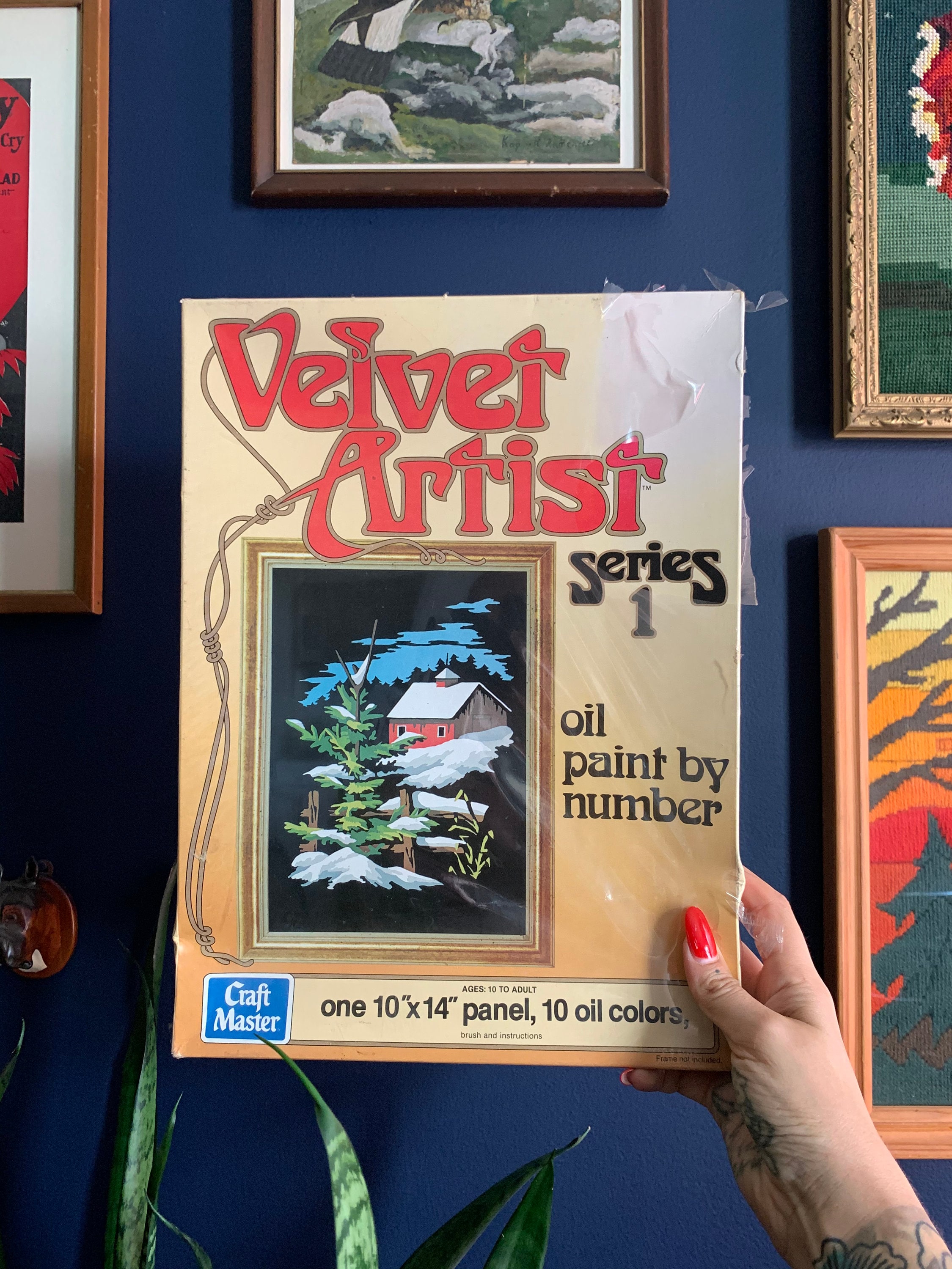 Vintage Craft Master Velvet Paint By Number Kit, Barn