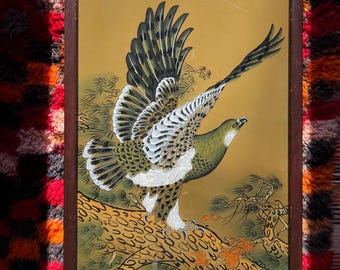 LOCAL PICKUP ONLY: Large Vintage Hawk Painting On Reverse Painted Glass