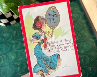Antique Mirror Message Postcard “Forget Me Not”