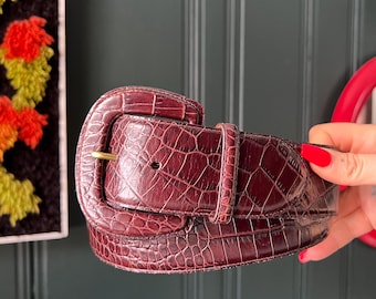 Vintage Ralph Lauren Croc Embossed Brown Leather Belt