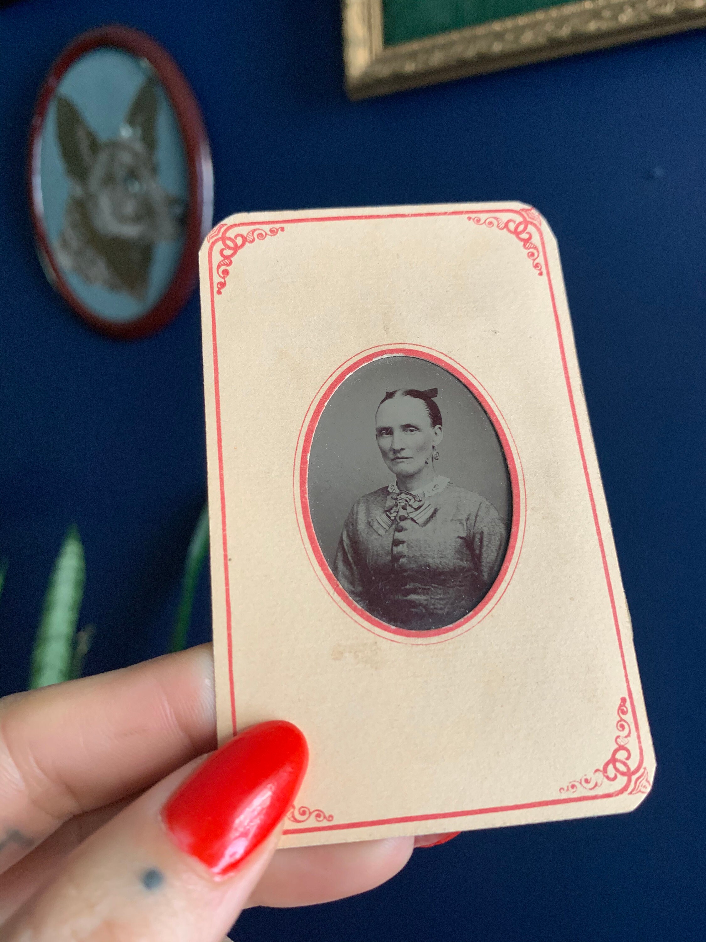 Antique Tintype Portrait In Original Peach Paper Frame