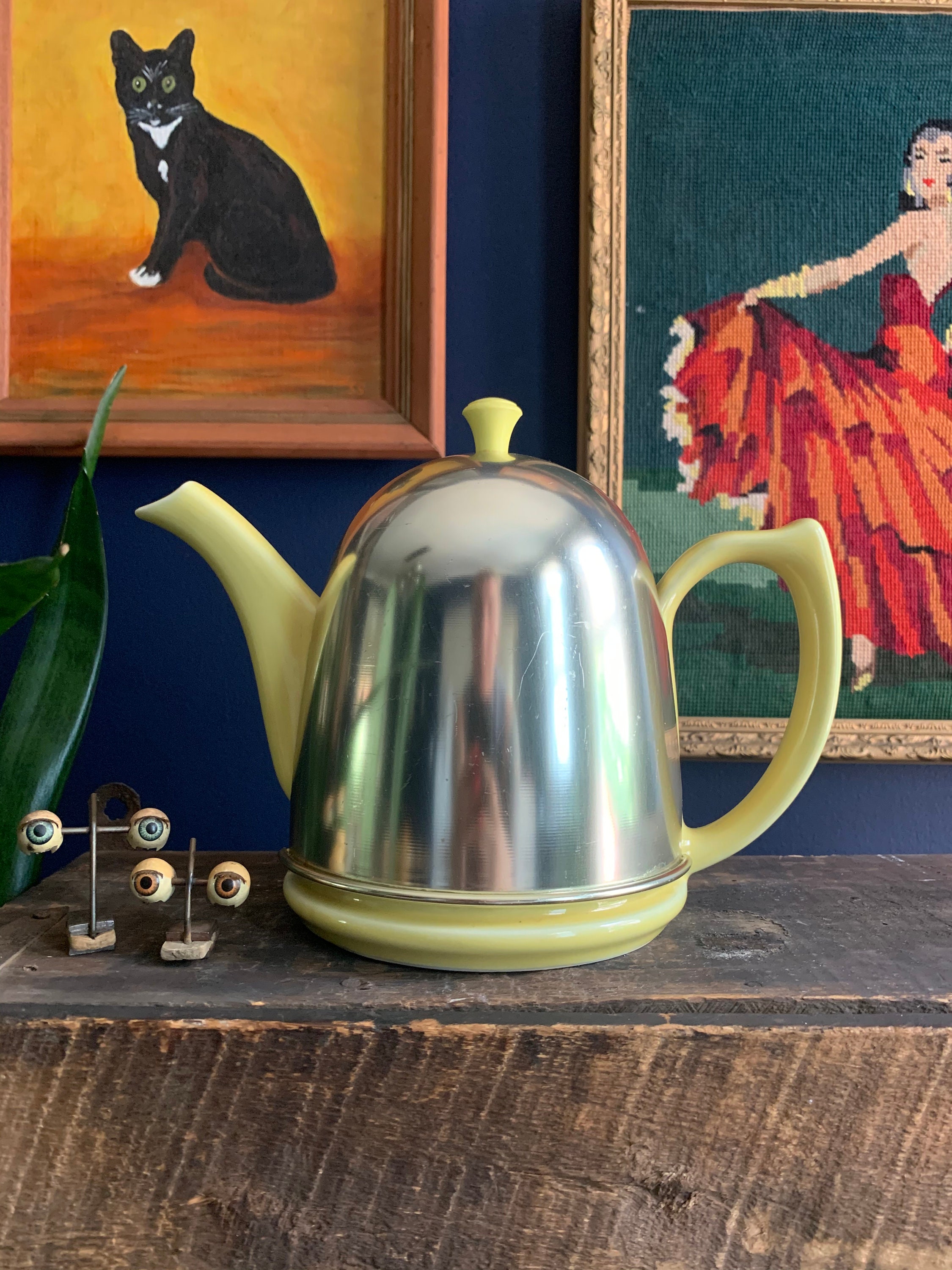 Vintage Yellow Ceramic Tea Pot With Koozie