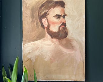 Original 1960’s Oil On Canvas Portrait Of Bearded Man
