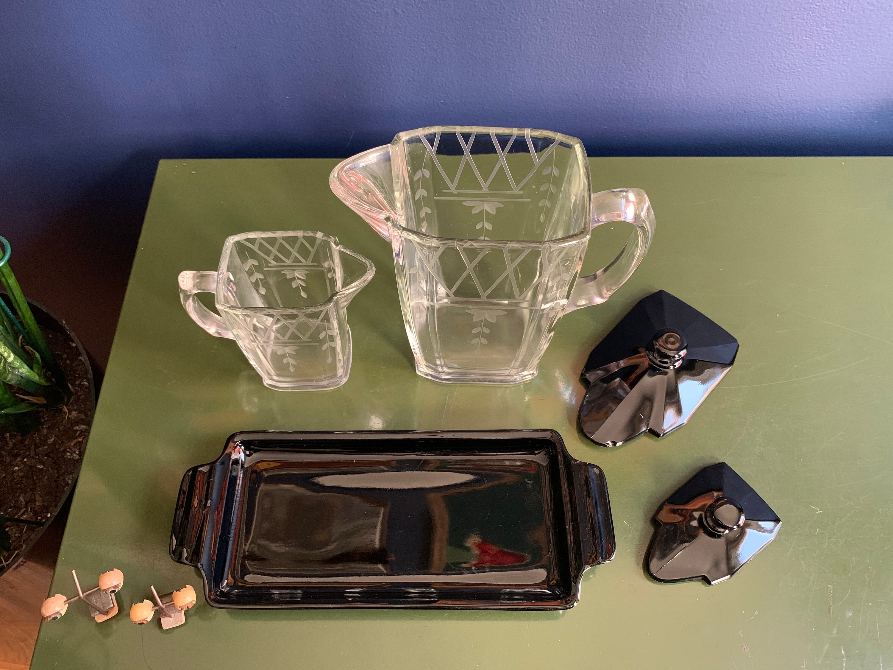 Vintage Glass Pitcher Set With Serving Tray